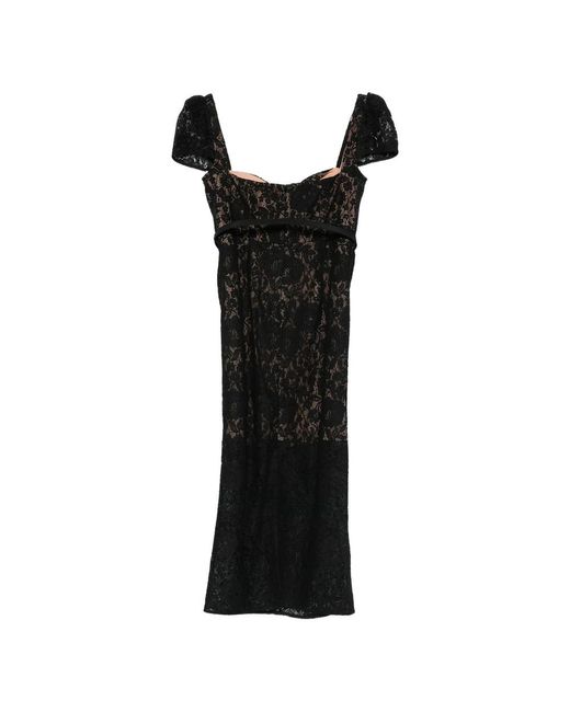 Self-Portrait Kleedjes ,Zwart ,Katoen Lace Button Midi Jurk in het Black