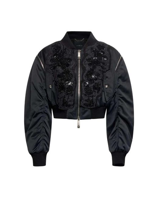 John Richmond Jassen ,Zwart ,Polyester Bomber Corto Con Maniche Arricciate in het Black