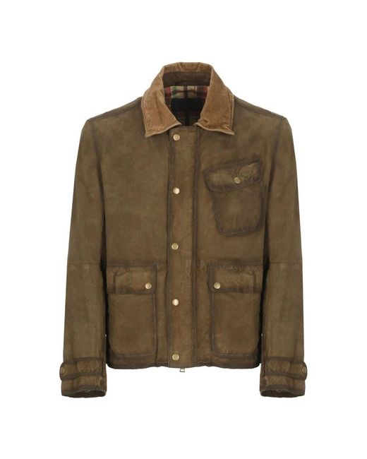 The Jack Leathers Grüne Lederjacke Mit Geripptem Kragen in Green für Herren