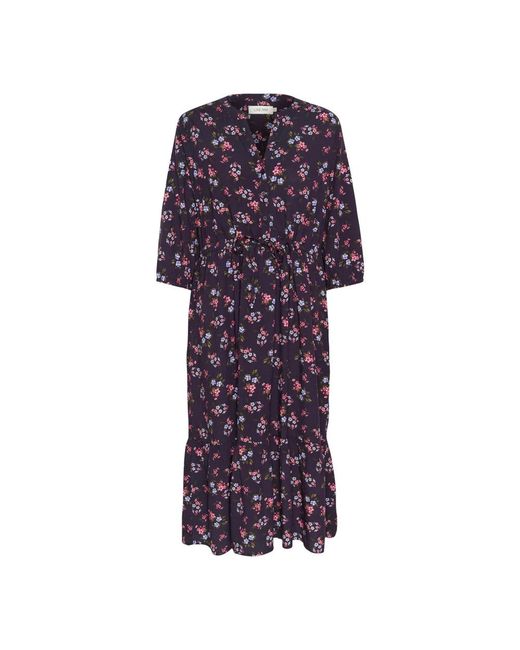 Cream Kleedjes ,Zwart ,Roze En Blauwe Bloemen Jurk in het Purple