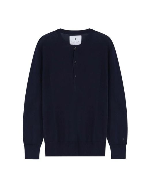 Seven Gauge Blue Round-Neck Knitwear for men