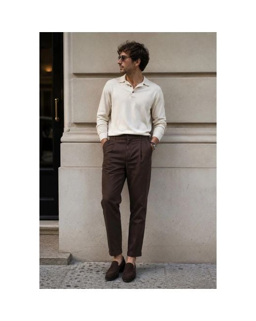 BRIGLIA Brown Cropped Trousers for men