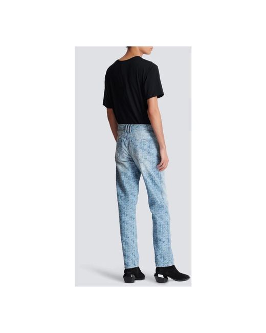Balmain Jeans aus Jacquard-Denim mit Monogramm in Blue für Herren
