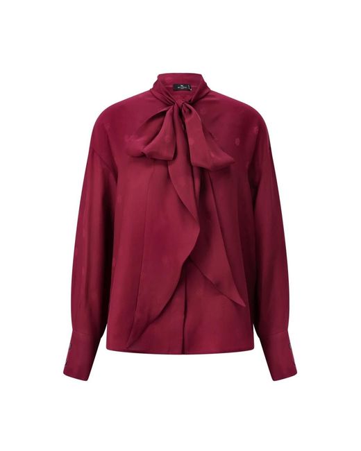 Etro Overhemden ,Rood ,Zijden Blouse Met Strikdetail in het Red