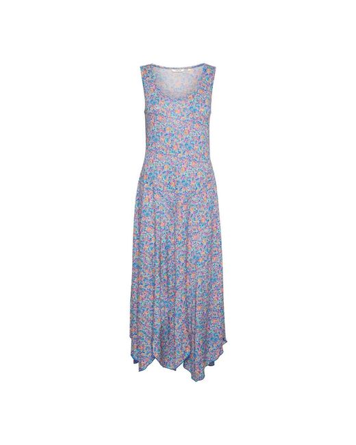 Cream Kleedjes ,Blauw ,Blauw Oranje Bloemenweide Jurk in het Blue