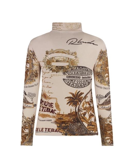 Rhude Brown Langärmeliges oberteil mit kontrastdruck