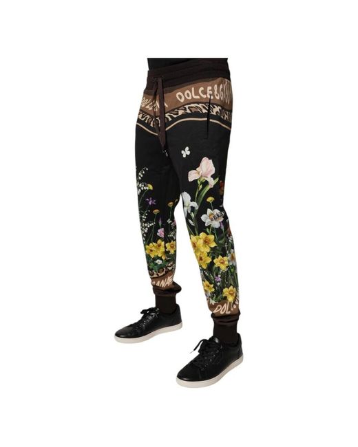 Dolce & Gabbana Schwarze Blumige Baumwoll-Jogger-Sweatpants in Black für Herren