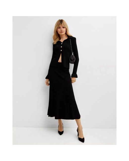 Self-Portrait Rokken ,Zwart ,Polyester Zwart Gestreepte Uitlopende Midi Rok in het Black