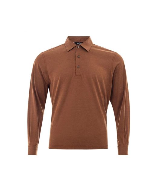 Gran Sasso Seiden langarm polo shirt in Brown für Herren