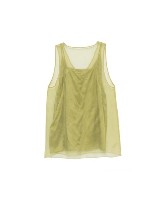 AMI Tops ,Groen ,Leer Mouwloze Top Met Ruwe Randen in het Green