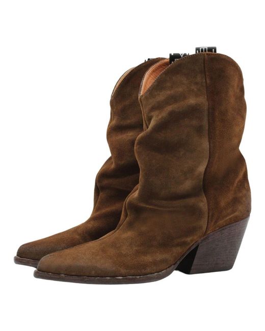 Elena Iachi Brown Leder stiefeletten mit kubanischem absatz