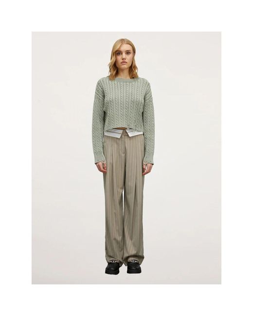 mötivi Gray Weite nadelstreifen-hose mit gürtel