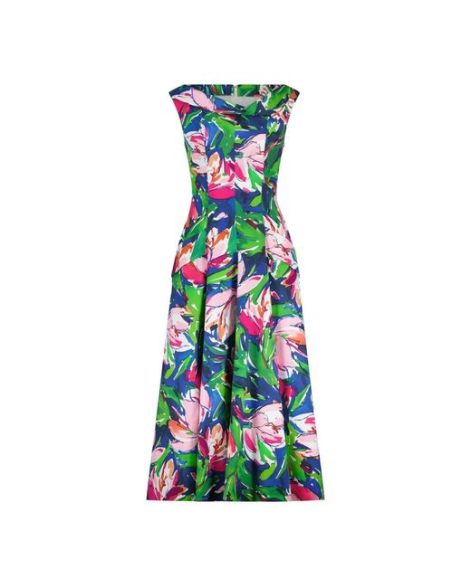 Abito da cocktail floreale strutturato qualità elastica di Talbot Runhof in Green