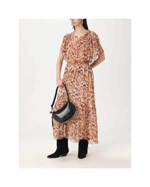 Isabel Marant Brown Vibrant Gerüschtes Oranges Midi-Kleid