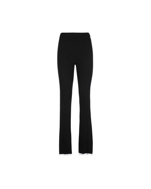 MSGM Broeken ,Zwart ,Polyester Geribbelde Gebreide Broek Met Contrasterende Details in het Black