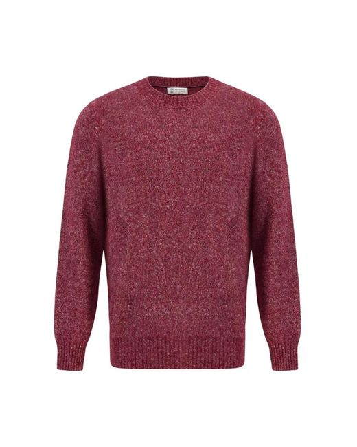 Brunello Cucinelli Roze Mélange-Effect Alpaca Katoen Trui in het Red voor heren