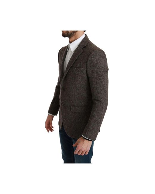 Dolce & Gabbana Brauner Woll-Slim-Fit-Sakko-Blazer in Black für Herren