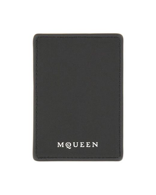 McQueen Accessoires ,Zwart ,Leer Skull Magnetic Card Holder in het Black