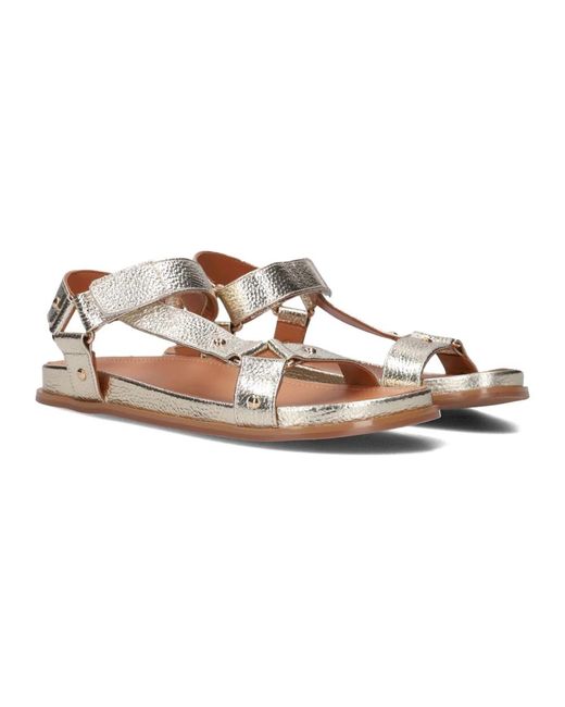 Stefano Lauran White Goldene Ledersandalen Für Frauen