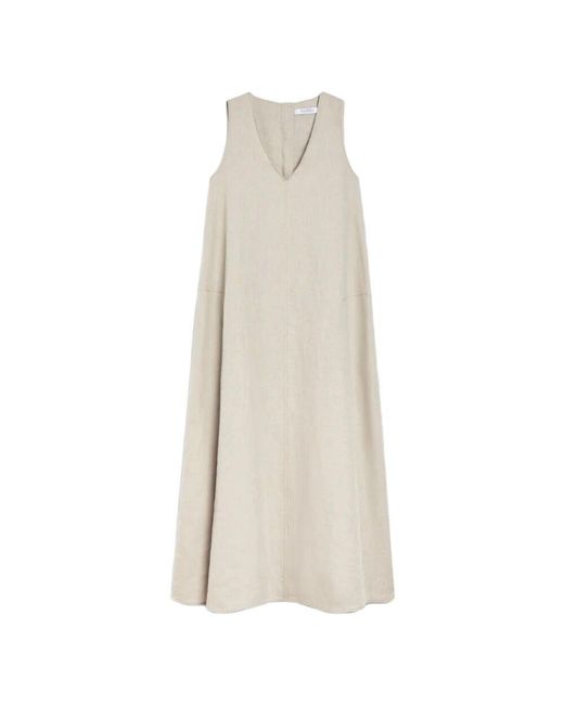 Max Mara Natural Ausgestelltes Leinenkleid