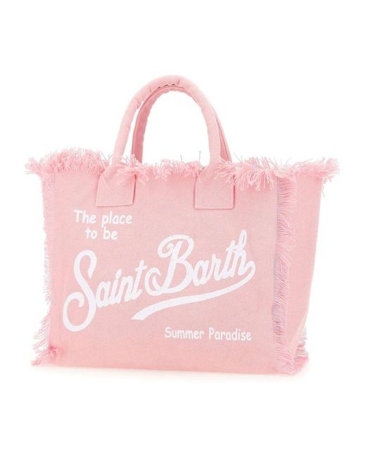 Mc2 Saint Barth Pink Rosa Vanity Canvas Handtasche Mit Fransen