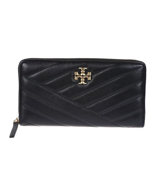 Tory Burch Accessoires ,Zwart ,Leer Gewatteerde Leren Portemonnee Met Ritssluiting in het Black