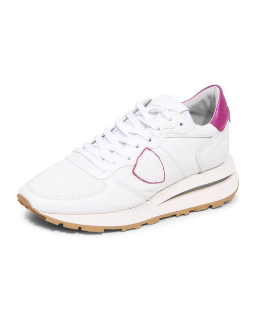 Philippe Model Schoenen ,Wit ,Leer Tropez Haute Low Doux Metal Blanc Fucsia Sneakers in het White