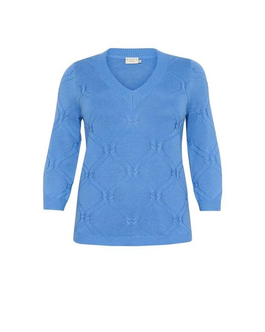 Kaffe Blue Weicher strickpullover mit v-ausschnitt