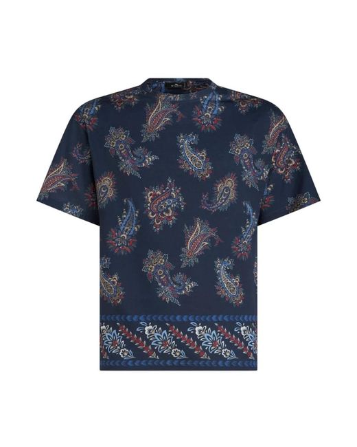 Etro Tops ,Veelkleurig ,Katoen Paisley Print T-Shirt in het Blue voor heren