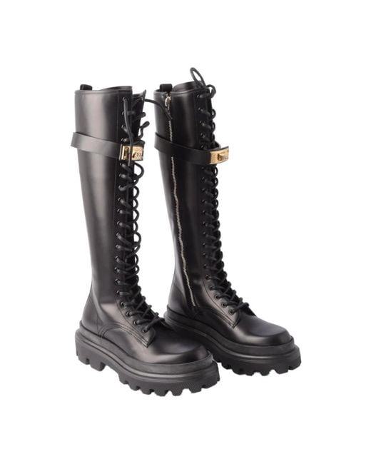 Dolce & Gabbana Black Lace-Up Boots