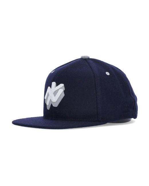Huf Accessoires ,Blauw ,Wol Platklep Pet Met Borduursel in het Blue
