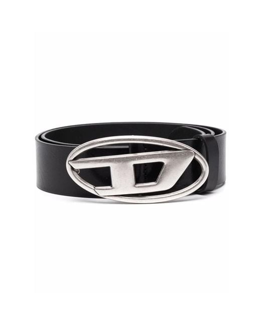 DIESEL Black Vegetable Leather Belt With D Logo Buckle for men