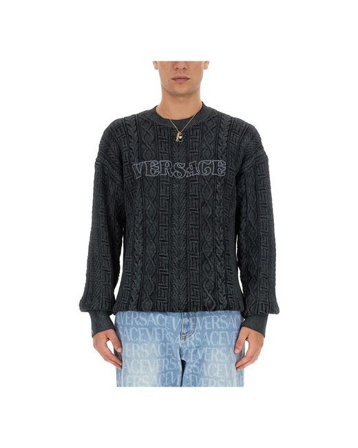 Versace Black Round-Neck Knitwear for men