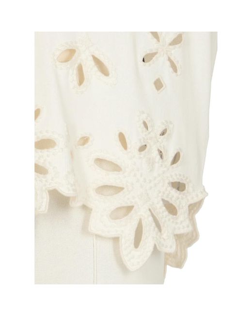 Ermanno Scervino White Ivory v-ausschnitt pullover mit stickereien