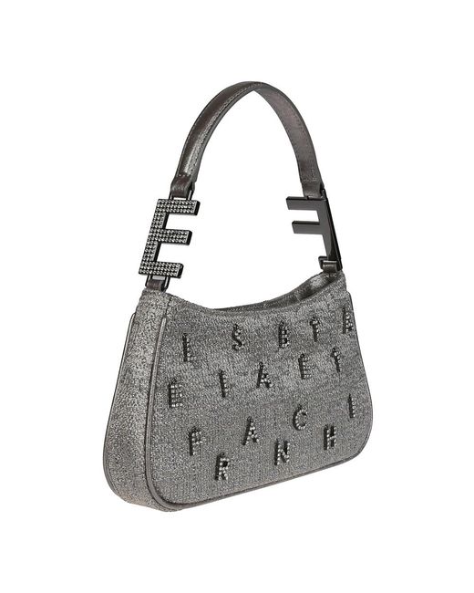 Elisabetta Franchi Gray Stilvolle piombo tasche,tweed lurex schultertasche mit charms