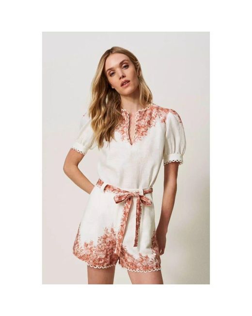 Twinset Pink Blumenmuster leinen high-waist shorts
