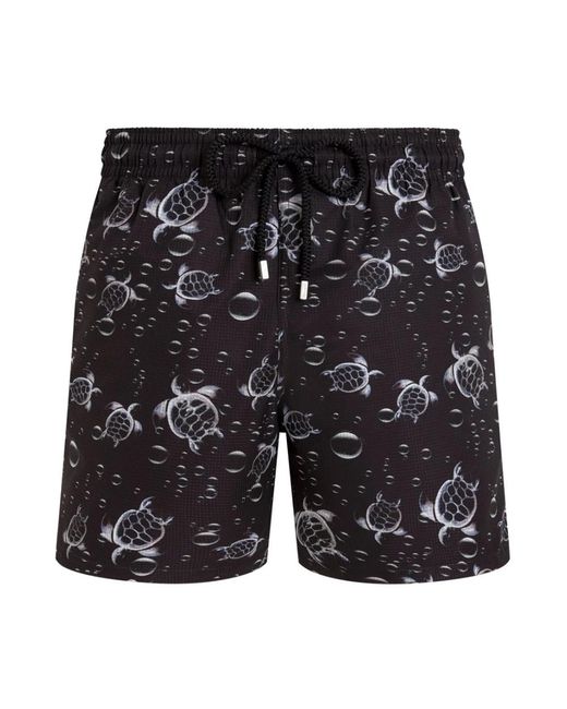 Vilebrequin Black Micro-Perforated Ultra-Light And Packable Swim Shorts Bubble Turtles 3D for men