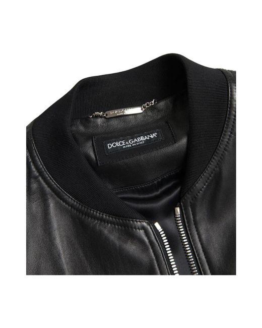 Dolce & Gabbana Schwarze leder-zip-bomberjacke in Black für Herren