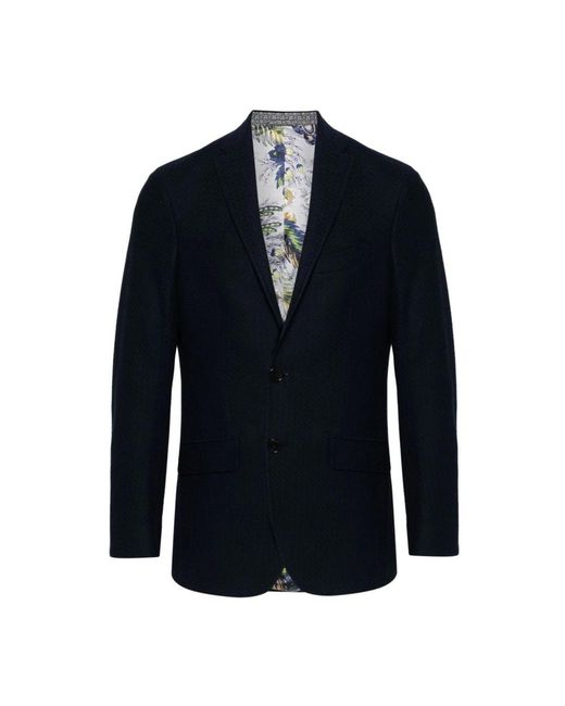 Etro Jassen ,Blauw ,Katoen Blauwe Jacquard Blazer Met Geometrisch Motief in het Blue voor heren
