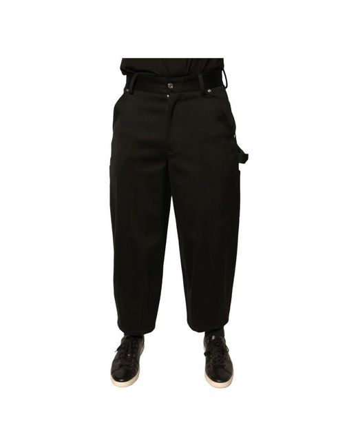 Dolce & Gabbana Schwarze baumwoll-cropped-hose mit knopf in Black für Herren