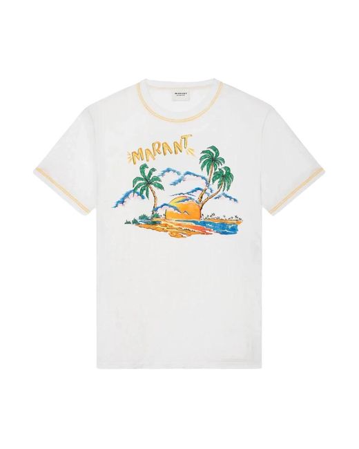 Camiseta de algodón estampada verano blanco Isabel Marant de color White