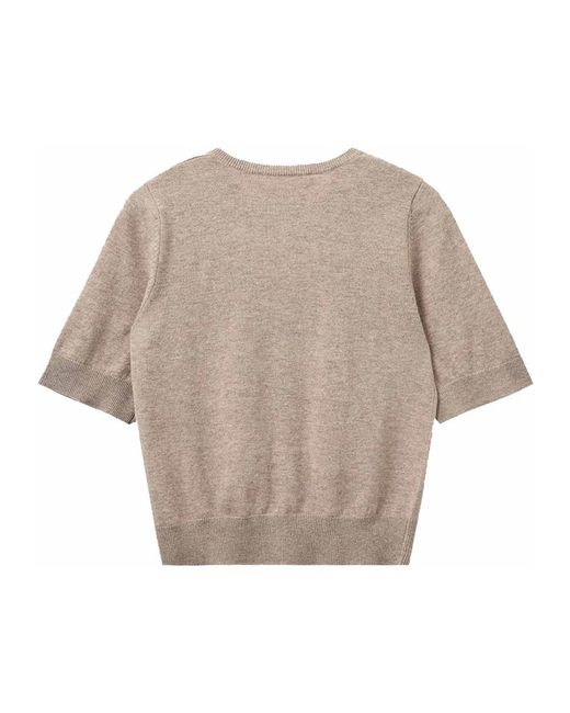 Sofie Schnoor Truien & Vesten ,Bruin ,Wol Bruin Melange Cardigan Met Korte Mouwen in het Natural
