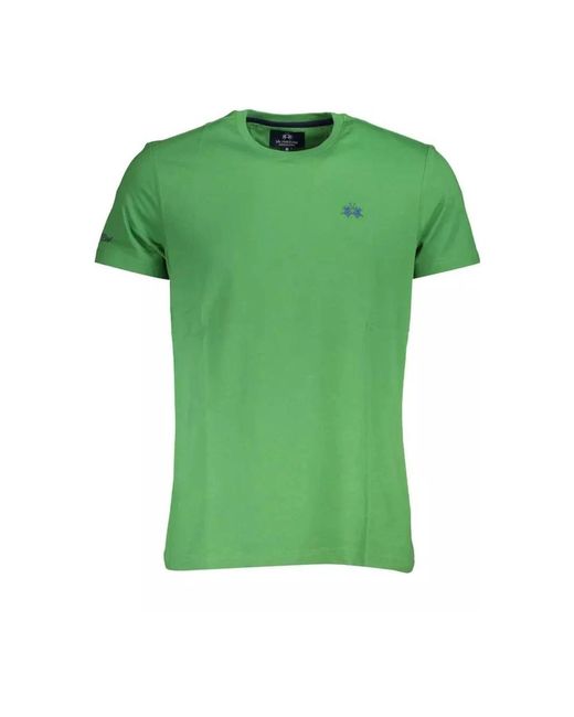 T-shirt in cotone verde con logo ricamato di La Martina in Green da Uomo