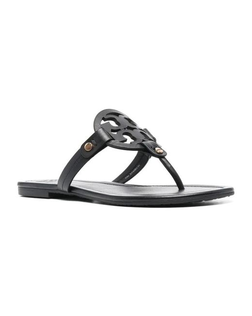 Tory Burch Schoenen ,Zwart ,Leer Zwarte Platte Sandalen in het Black