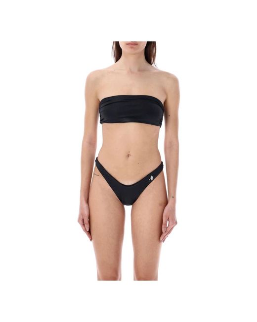 The Attico Black Lycra bandeau bikini wet look