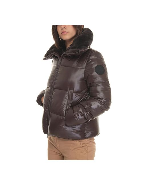 Save The Duck Brown Gepolsterte Kurze Harrington-Jacke Mit Kunstpelz