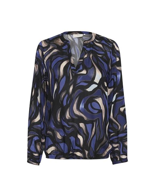 Kaffe Overhemden ,Veelkleurig ,Blauw/Grijs Abstract Grafisch Blouse Top in het Blue
