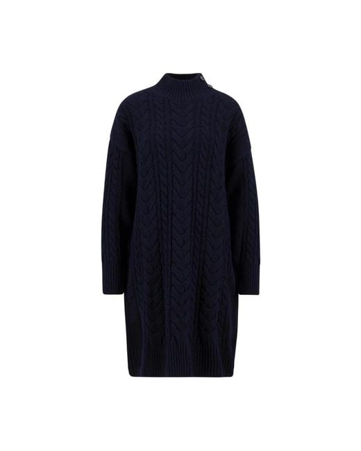 navy blue sweater dress womens Relaxed V-Neck Midi Sweater Dress in Cotton Merino main image 0