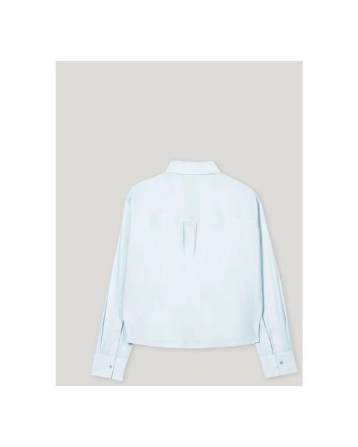 Luisa Cerano White Hellblaue Baumwollbluse Mit Knopfverschluss