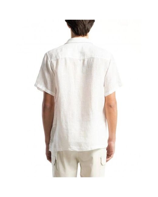 Pepe Jeans Leinen kurzarm hemd mit kubanischem kragen in White für Herren
